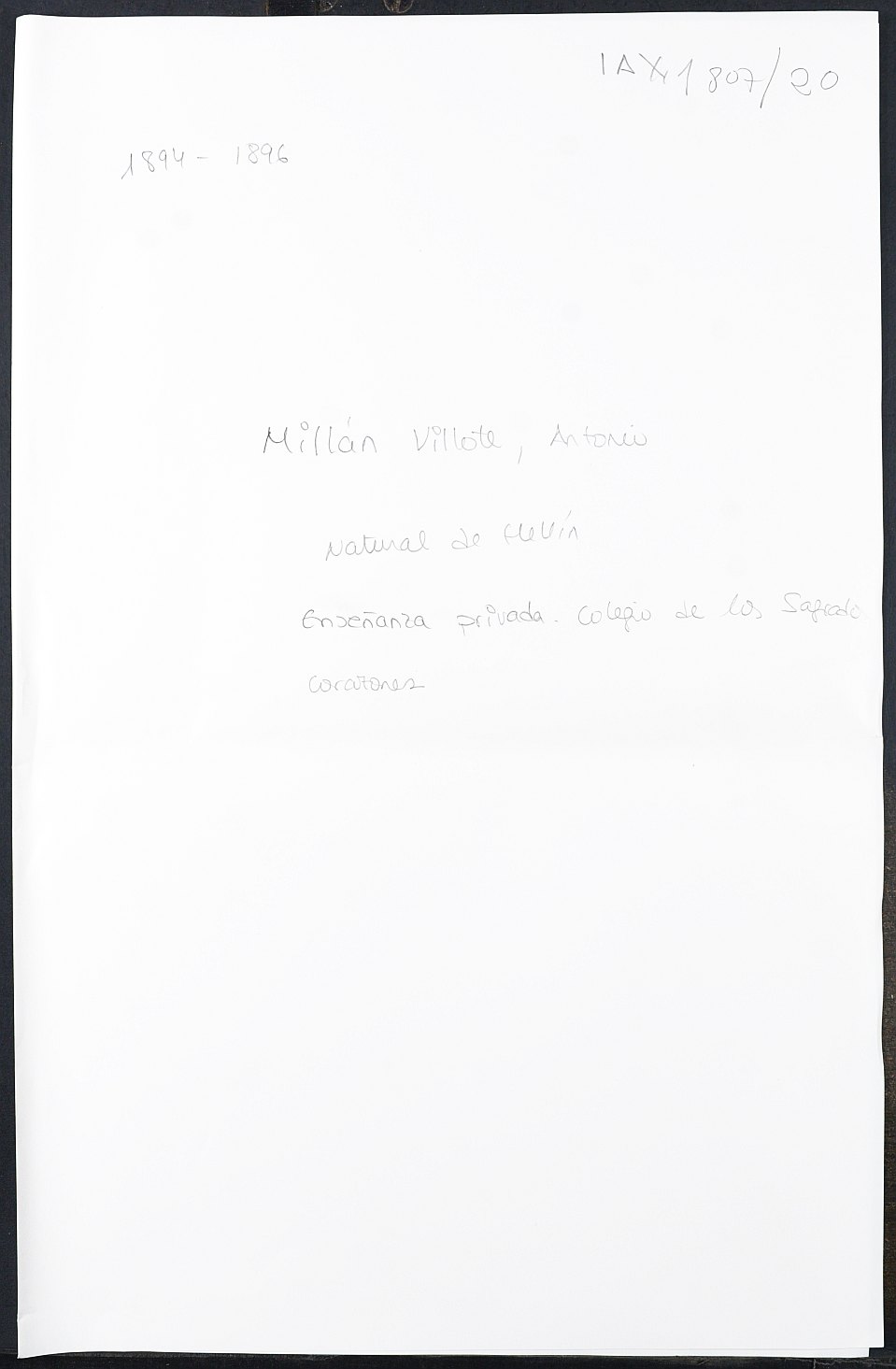 Expediente académico de Antonio Millán Villote.